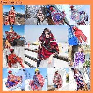 [NowShip2h] Khăn Choàng Quàng Cổ Boho Họa Tiết Thổ Cẩm Ô Vuông Màu Đỏ Đen - Chất Liệu Cotton - Size:90x180cm - Mã KC005