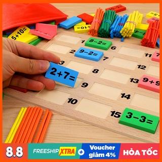 [CÓ QUE TÍNH] Đồ chơi Domino 110 quân bằng gỗ kèm que tính [Domino toán học - Ghép hình - Bộ xếp hình cho bé]