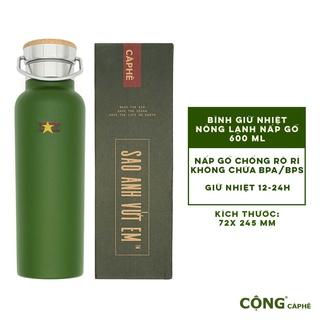 Bình giữ nhiệt nóng lạnh nắp gỗ 600ml - Cộng Cà Phê