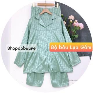 Bộ Pijama Bầu và Sau Sinh lụa gấm mặc 2 chức năng có khóa cho con bú