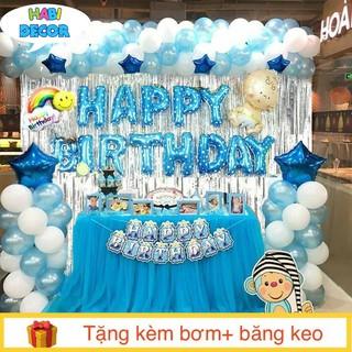 Combo Set Trang Trí Sinh Nhật 2 Rèm Kim Tuyến, Bóng Chữ Happy Birthday và 50 bong bóng tròn cho bé trai, bé gái CB01