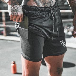 Quần short chạy bộ hai lớp 2 trong 1 khô nhanh thoáng khí co giãn thích hợp chơi thể thao tập gym dành cho nam