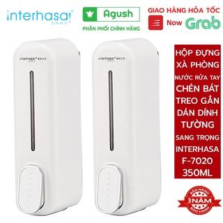 Hộp đựng xà phòng bông nước rửa tay chén bát INTERHASA F7020 trắng 350ml treo gắn dán dính tường nhựa sang trọng nhà tắm