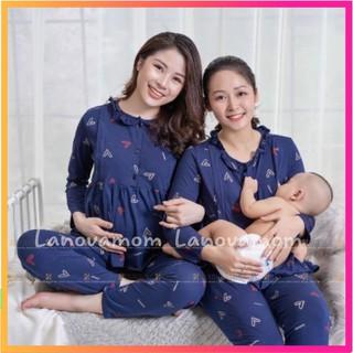 Đồ bộ bầu và sau sinh TIM MỚI kéo khóa ngực cho con bú, chất cotton mềm mịn cho mẹ bầu mặc nhà BD904