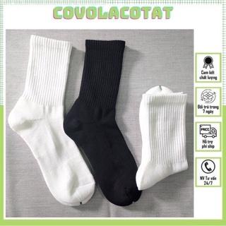 Tất Siêu cao cổ nam nữ trắng đen hàng dệt kim thể thao hàn quốc chất liệu cotton Covolacotat