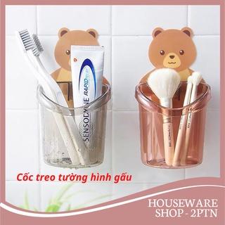 Cốc Gấu Dán Tường Để Bàn Chải Đánh Răng Hình Gấu Có Lỗ Thoát Nước Tiện Lợi