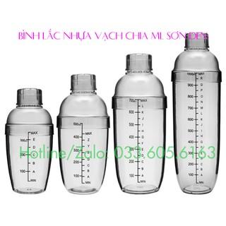 Bình lắc Shaker pha chế nhựa chia vạch đen 350ml- 500ml - 700ml - 1000ml - có bán thêm nắp bình lắc...