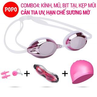 Bộ Kính bơi POPO 1154G mắt kính tráng gương hạn chế sương mở cản tia UV