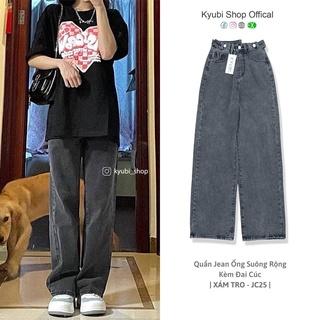 Quần jean nữ ống rộng đen xám phong cách Ulzzang School (Có Bigsize) - Quần jeans baggy suông Kyubi JC25