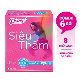 Bộ 6 gói Băng vệ sinh Diana siêu thấm siêu mỏng cánh gói 8 miếng