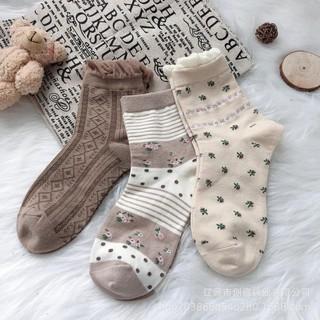 Vớ cổ cao nữ In hình Họa tiết Họa hình Cotton Ulzzang Hàn Quốc Tất cổ cao nữ Thu Đông Dễ thương Nhật Bản