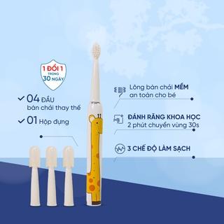 Bàn chải điện cho bé đánh răng siêu âm tự động, lông chải mềm kháng khuẩn, Đi Kèm 4 Đầu Bàn Chải