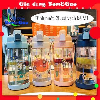 [ SIÊU HOT ] Bình Nước 2 Lít Có Vạch Kẻ Chia ML Kèm Ống Hút Tiện Lợi Bình Đựng Nước An Toàn Cho Sức Khoẻ