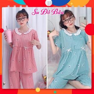 Bộ Đồ Bầu Lửng - Ren Nơ Lửng - Tiện Cho Bé Bú - Chất Liêu Cotton