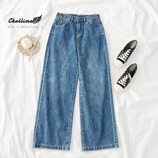 Quần baggy jeans nữ Chollima ống rộng SIMPLE JEAN dài 98cm gài cúc eo màu xanh nhạt QD041