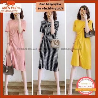 Váy Cotton Nữ 🎁FREESHIP🎁 Váy Nữ Xoắn Eo Dáng Xuông Tay Lỡ Đầm Nữ Đẹp Kiểu Dáng basic freesize  - V02