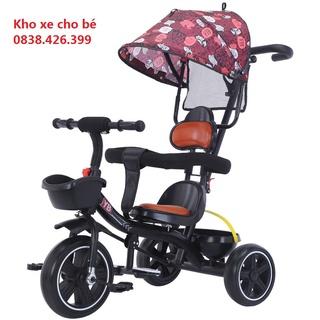 (Loại đẹp) Xe đẩy 3 bánh xe đạp xe chòi chân đa năng có mái che tay +ghế nệm  da+tay đẩy cho bé