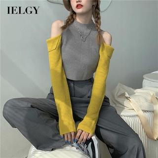 Áo sweater IELGY ngắn dệt kim mỏng dài tay hở vai cho nữ