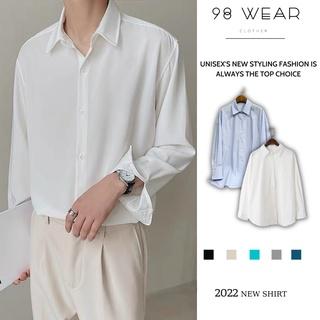 Áo sơ mi nam nữ dài tay Unisex Basic 98WEAR sơ mi lụa mịn mát form rộng suông phù hợp với mọi lứa tuổi