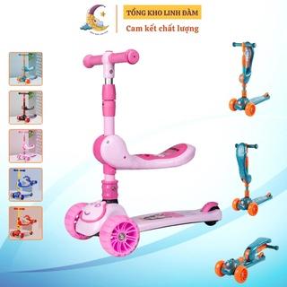 Xe trượt scooter có nhạc, đèn phát sáng 3 bánh cho bé FL803 - Xe chòi chân, cân bằng có ghế đa năng DC009