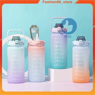 Bình nước 2 lít chia vạch fashion86_store bình đựng nước uống nóng lạnh 1l 2l có ống hút tập gym thể thao đi học cute