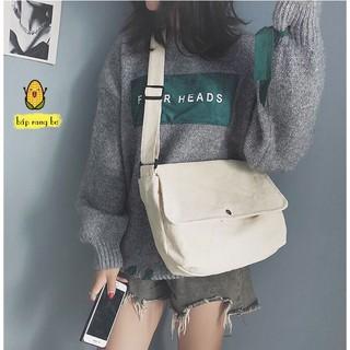 TÚI TOTE ĐEO CHÉO NÚT UNISEX NAM NỮ - VẢI DỆT CANVAS [ CÓ TÚI CON] MÀU BE - ĐEN - PHONG CÁCH ULZZANG DC01