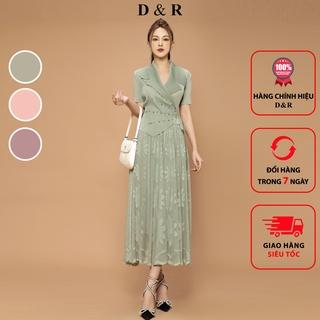 Đầm dự tiệc bigsize ren lụa xếp ly dáng dài xòe đính cườm Quảng Châu cao cấp D&R Fashion F001