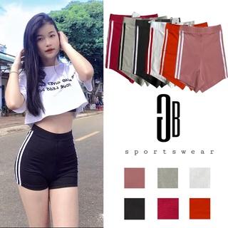 Quần short đùi thể thao cao cấp nữ, 2 sọc GB cạp, lưng cao ôm, nâng mông 100% cotton tập gym, yoga, nhảy dance, đi chơi