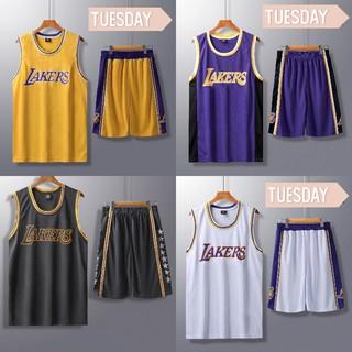 Bộ quần áo bóng rổ NBA Los Angeles Lakers trơn không số hàng đẹp nam nữ vải mè thoáng mát thấm mồ hôi tốt