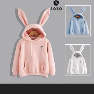 Áo Hoodie Nón Chui Trùm Đầu Nữ Nam Unisex Chất Vải Nỉ Poly Tai Thỏ Túi Bụng WAH013NO