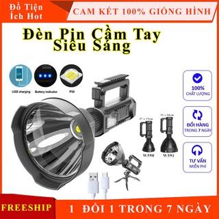 Đèn pin siêu sáng cầm tay chiếu xa 1000m có chân đế chống thấm nước model W591 và W590, đèn cầm tay pin 8000mAh