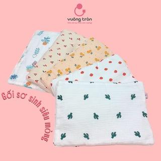 Gối sơ sinh cao cấp Vuông Tròn vải muslin, xô sợi tre bamboo siêu mỏng đẹp an toàn cho bé yêu (0-3m)