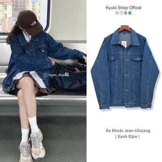 Áo khoác jeans unisex form rộng ulzzang Xanh đậm kèm túi trong [Có BigSize] - Áo khoác nữ jean denim KYUBI Jacket AKJ21