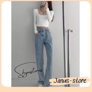 Ảnh thật Quần jeans nữ Shynstores - quần suông ống rộng cạp chéo dáng dài vải đẹp freeship