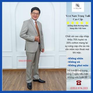 bộ com lê trung niên Hồng Ngọc phong cách lịch lãm nam tính ( tặng cà vạt)