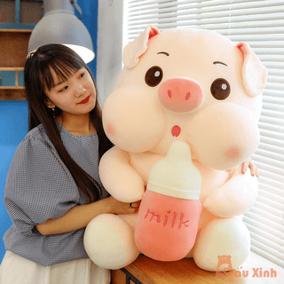 Gấu bông heo ôm bình sữa lợn bú bình mẫu thú nhồi bông siêu cute hàng cao cấp mềm mịn - Gấu Xinh - G10