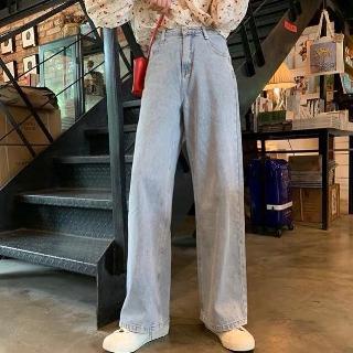 Quần Jean Ống Rộng Lưng Cao Nữ Hack dáng Hàn Quốc Quần Bò Jeans nữ Cạp cao Bạc màu Vintage Thời trang