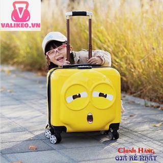 Vali du lịch kéo Trẻ Em MINION vuông cho bé SIZE trung - 3 SẮC THÁI CẢM XÚC chính hãng nhựa abs cao cấp