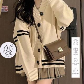 Áo Khoác Cardigan Len tay Sọc Ngang Cổ V  Dáng Rộng Tay Dài | Smide Clothing