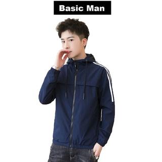 Áo khoác gió nam nữ BASIC MAN 2 lớp lót lưới siêu nhẹ có mũ chum đầu chống nắng bụi - AGIO 003