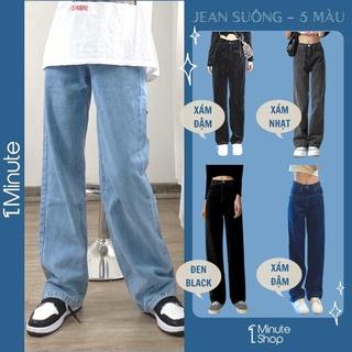 Quần jean nữ ống rộng lưng cao basic (Có Bigsize) - Quần jean baggy dáng suông rộng lưng cao - QJ012 1Minute Shop