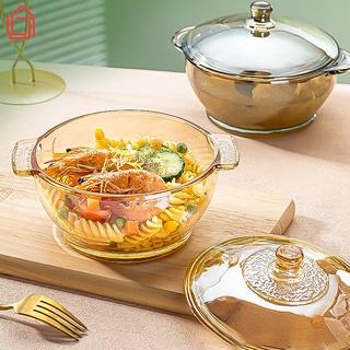 Bát thủy tinh có nắp đậy màu hổ phách trong suốt dùng trộn salad, ủ mì đẹp và sang trọng, decor bàn ăn đẹp - nhamoi