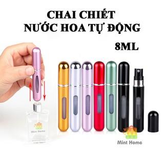 Chai chiết, chiếc nước hoa tự động chân không 8ml / Bình lọ vỏ nhôm đựng dạng ống hút chiết đáy trực tiếp xịt phun sương