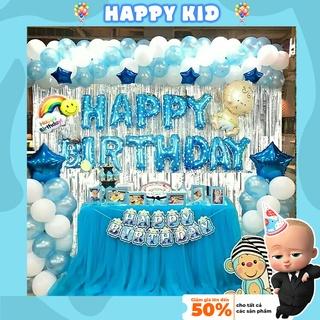 Set trang trí sinh nhật bé trai bé gái 2 rèm kim tuyến bóng chữ Happy Birthday 50 bong bóng tròn HAPPYKID STTSN2R