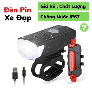 Đèn pin sạc siêu sáng + Đèn báo hiệu gắn đuôi xe đạp cổng sạc USB (Combo 2 đèn) nhiều chế độ sáng cho xe đạp