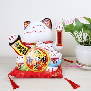 Mèo Thần Tài Vẫy Tay Maneki Neko Thiên Khách Vạn Lai - Gốm Sứ Cao Cấp, Chiêu Khách Gọi Tài Cho Gia Chủ