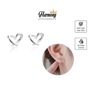 Bông tai, khuyên tai bạc nữ mạ vàng Little Heart trái tim nhỏ xinh xắn, đáng yêu K26 | TRANG SỨC BẠC HARMONY