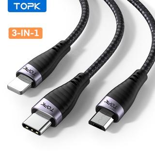 Cáp sạc nhanh 3 trong 1 TOPK AS15 cổng micro USB Type C vỏ kim loại dây bện nylon chất lượng cao