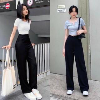 Quần ống suông rộng nữ culottes khóa trước vải mềm nhiều màu