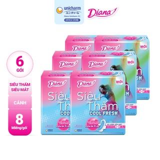 Bộ 6 gói Băng Vệ Sinh Diana siêu thấm COOL FRESH cánh 8 miếng/gói